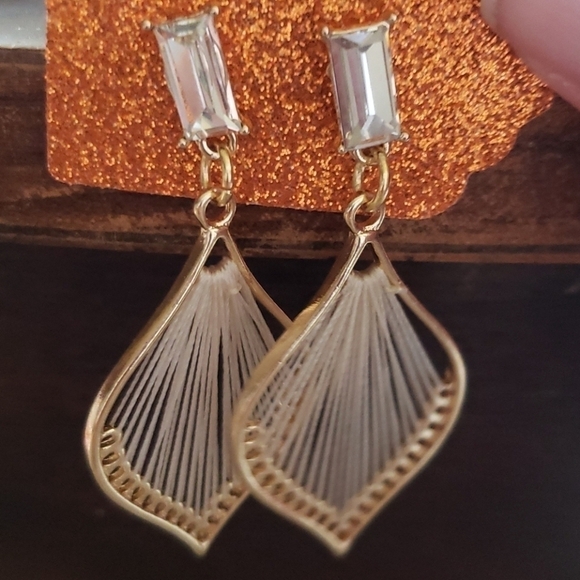 Gold and cream cubic zirconia earrings. - Picture 2 of 2